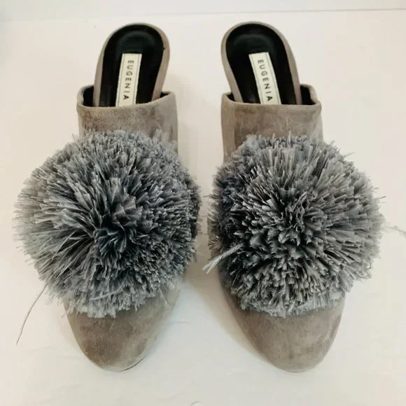 EUGENIA KIM POM POM SUEDE UPPER MULES MADE IN ITALY - Picture 2 of 10